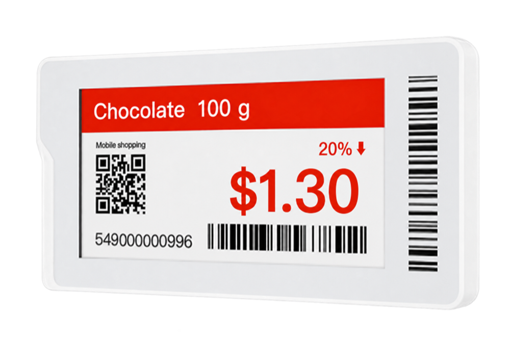 SUNMI electronic shelf label with a highlighted promotion