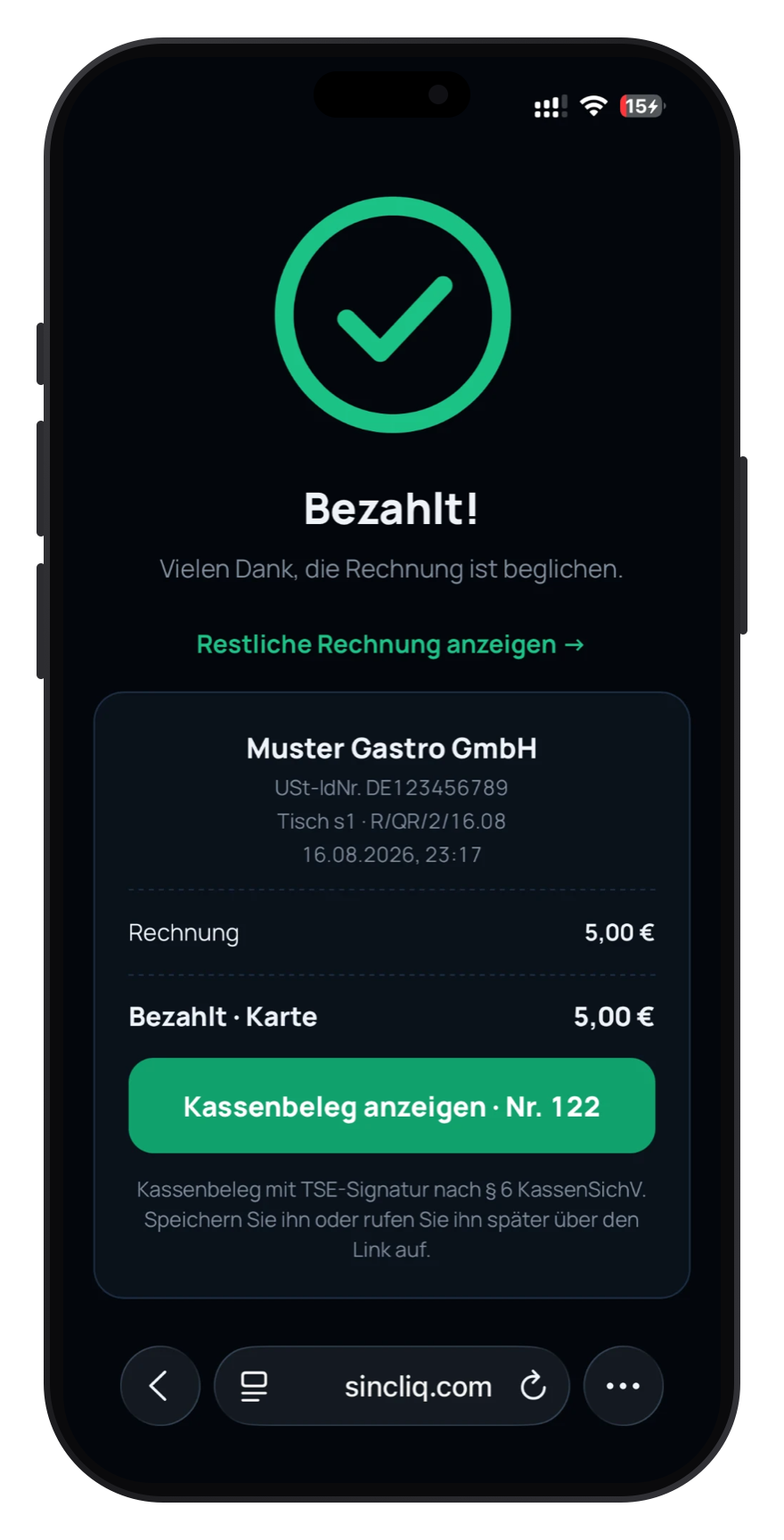 Zahlungsbestätigung auf dem Smartphone