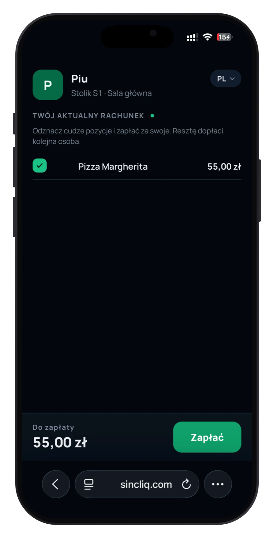 Rechnungsansicht auf dem Smartphone des Kunden
