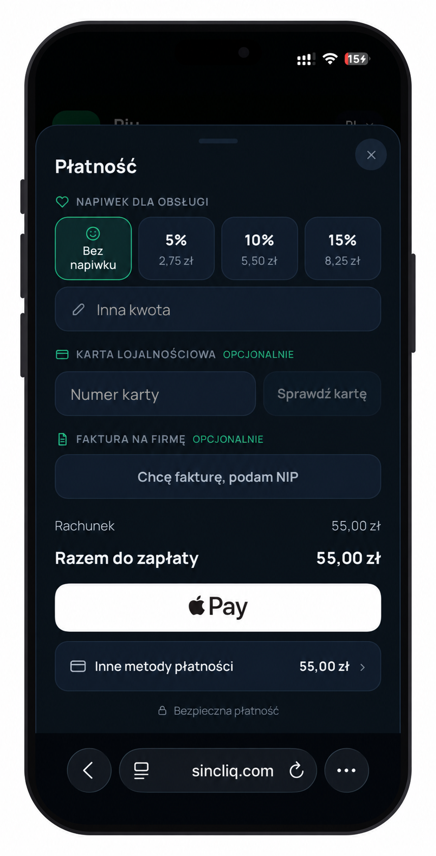 Zahlungsansicht mit Trinkgeld auf dem Smartphone